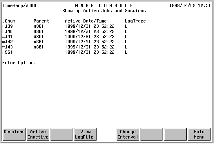 Screen Snapshot of Warp Console
